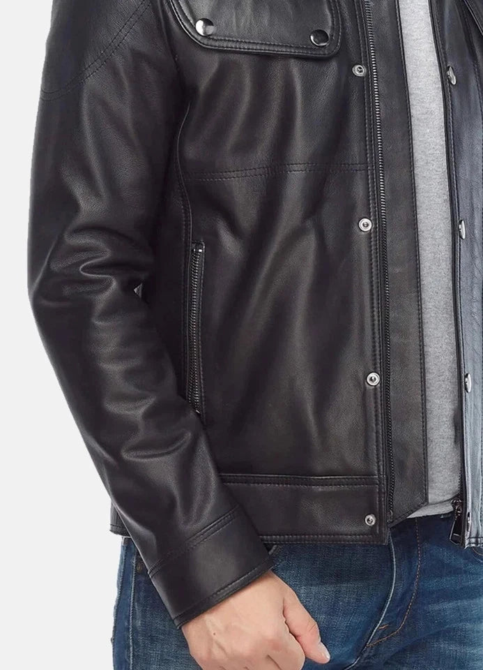 Men's Black Snap-Button Premium Original Leather Jacket