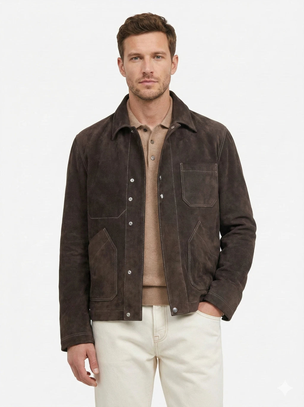 Men's Dark Brown Premium Suede Original Leather Shirt Jacket