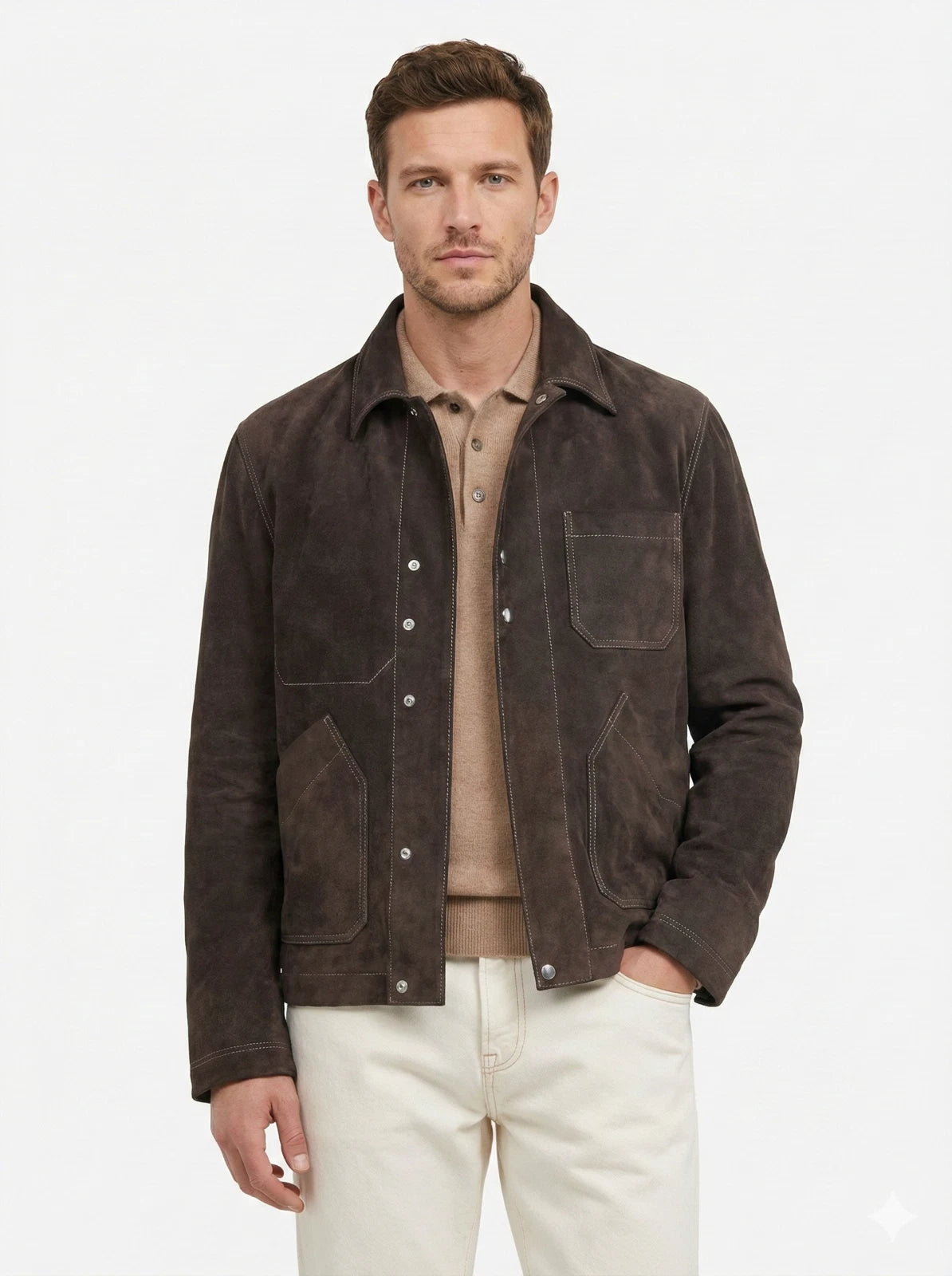 Men's Dark Brown Premium Suede Original Leather Shirt Jacket