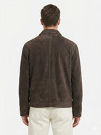 Men's Dark Brown Premium Suede Original Leather Shirt Jacket – leather jacket, back view – Kamercio