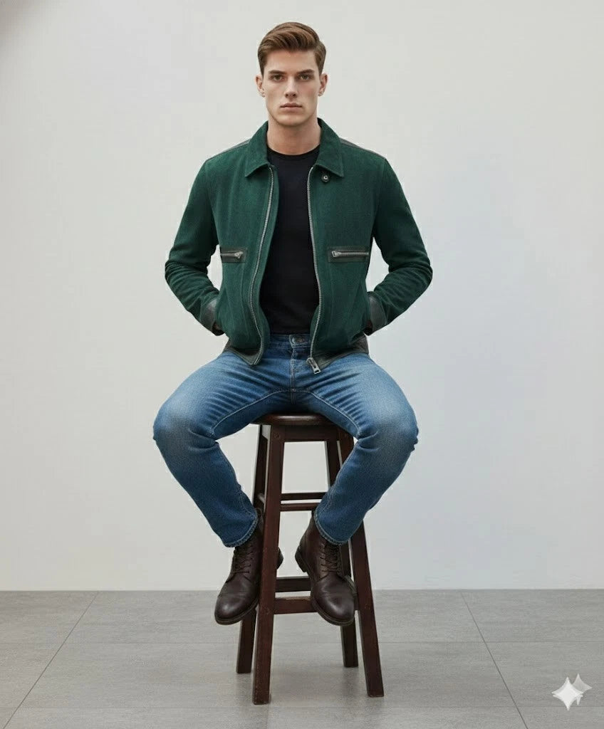 Men's Forest Green Suede Original Premium Leather Jacket