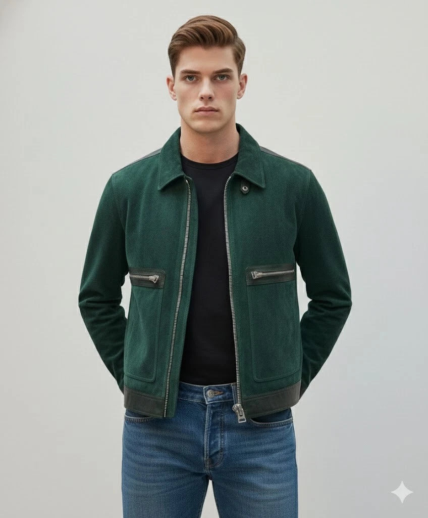 Men's Forest Green Suede Original Premium Leather Jacket
