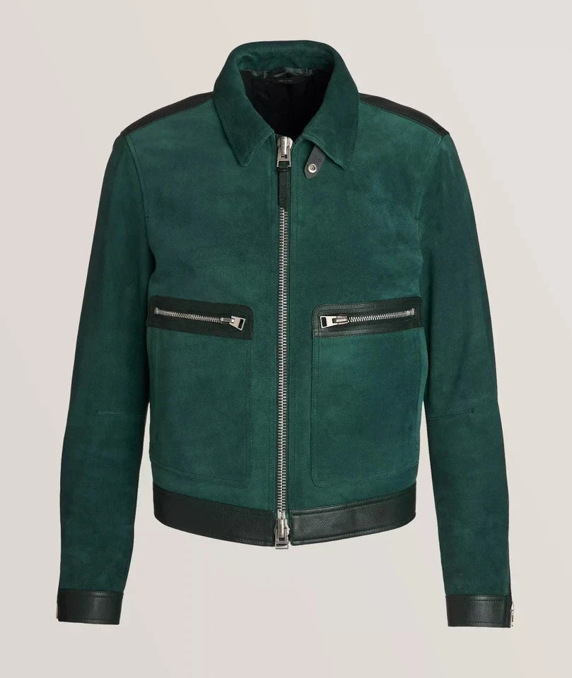 Men's Forest Green Suede Original Premium Leather Jacket