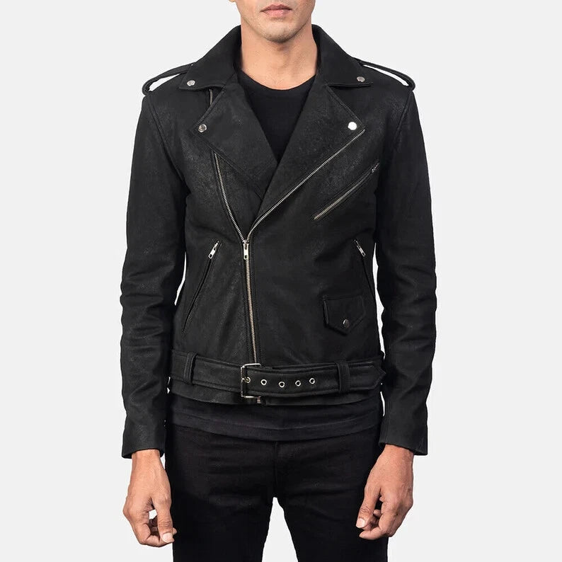 Men's Premium Black Suede Asymmetric Biker Original Leather Jacket