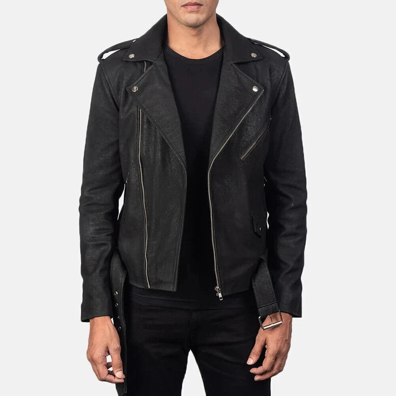 Men's Premium Black Suede Asymmetric Biker Original Leather Jacket