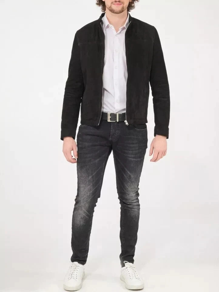 Men's Black Suede Racer Premium Original Leather Jacket