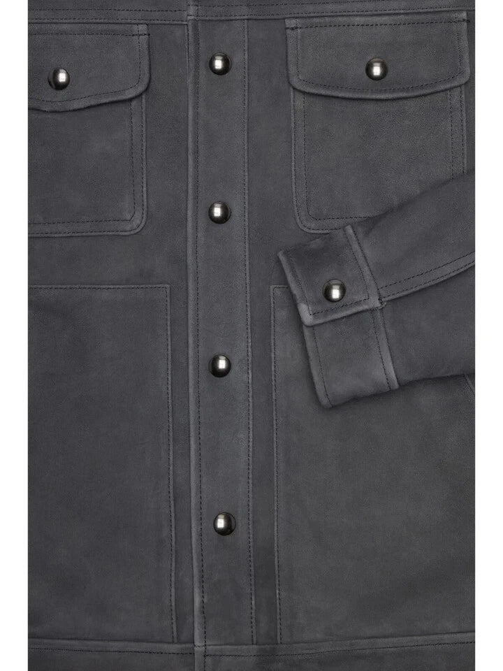 Men's Grey Suede Premium Original Leather Trucker Jacket