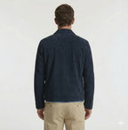 Men's Navy Blue Original Suede Premium Leather Shirt Jacket with Dual Chest Pockets