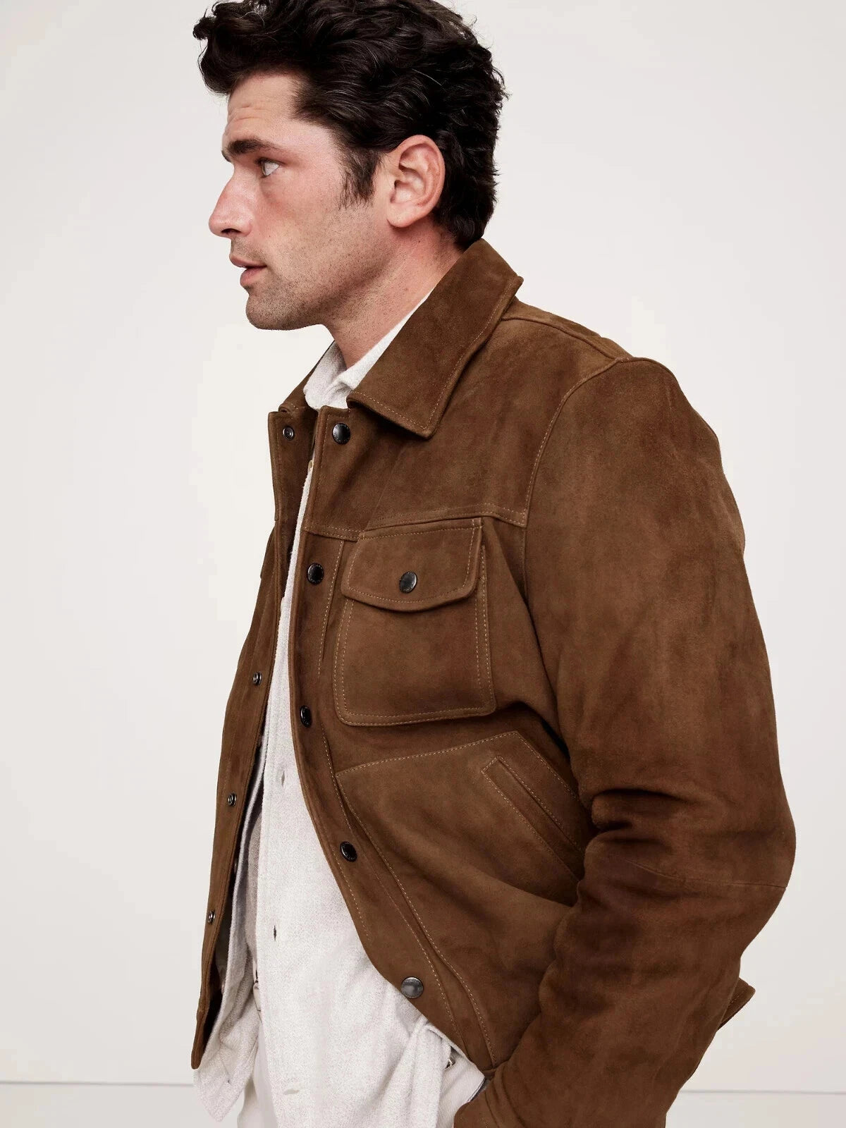 Men's Brown Suede Original Leather 4-Pocket Jacket