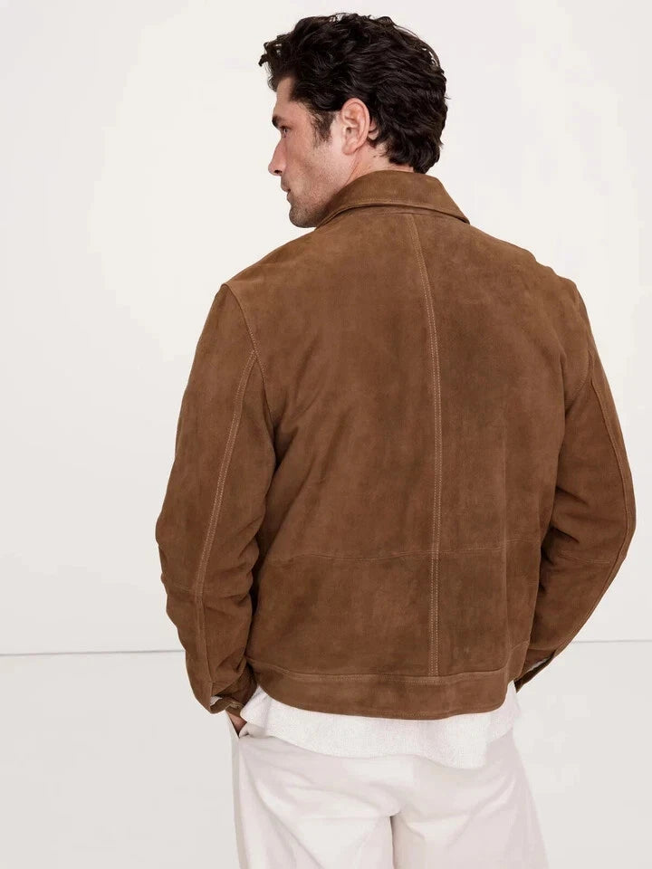 Men's Brown Suede Original Leather 4-Pocket Jacket