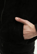 Men's Black Suede Original Leather Bomber Jacket with Ribbed Collar