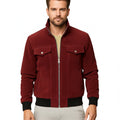 Men's Burgundy Suede Original Leather Bomber Jacket with Black Ribbed Trim