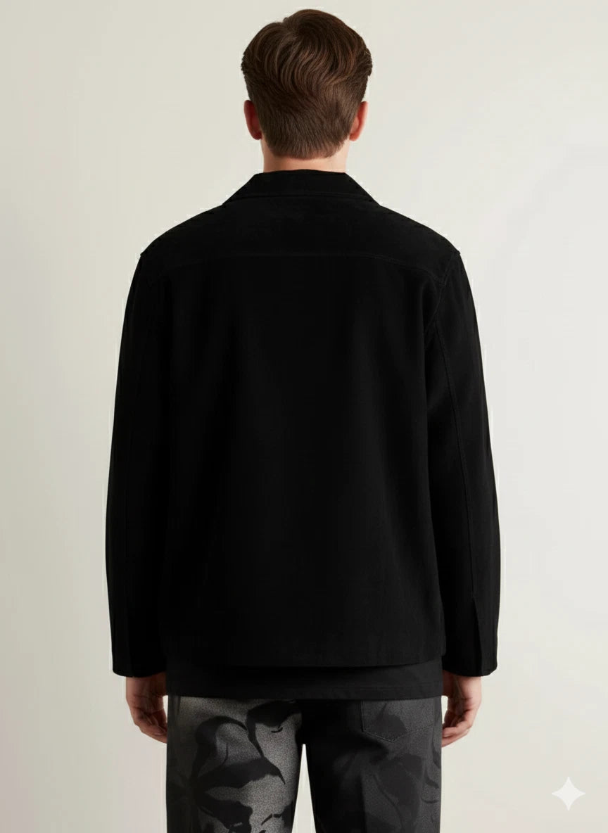 Men's Black Suede Original Premium Leather Coat with Chest Pocket