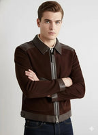 Men's Dark Brown Suede & Leather Original Premium Biker Jacket