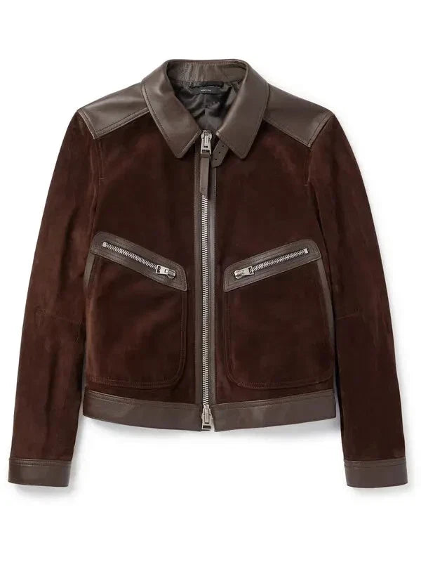Men's Dark Brown Suede & Leather Original Premium Biker Jacket