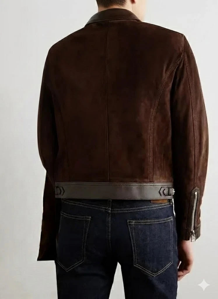 Men's Dark Brown Suede & Leather Original Premium Biker Jacket