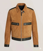 Men's Tan Suede & Black Leather Premium Original Trim Biker Jacket