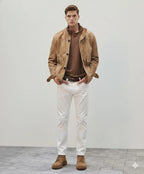 Men's Camel Suede Button-Front Field Premium Original Leather Jacket