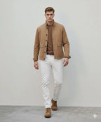 Men's Camel Suede Button-Front Field Premium Original Leather Jacket