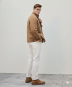 Men's Camel Suede Button-Front Field Premium Original Leather Jacket