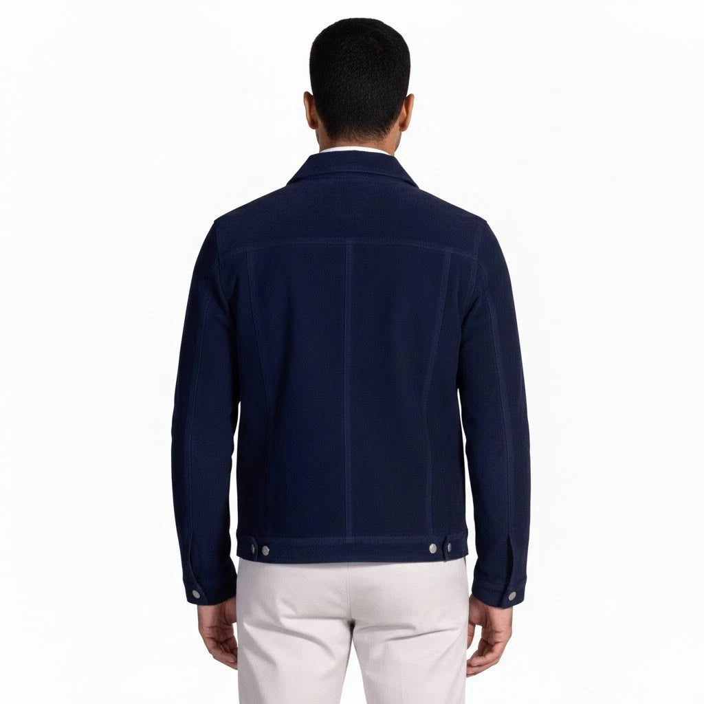 Men's Navy Suede Snap-Button Shirt Premium Original Jacket