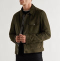 Men's Olive Green Suede Trucker Original Premium Leather Jacket