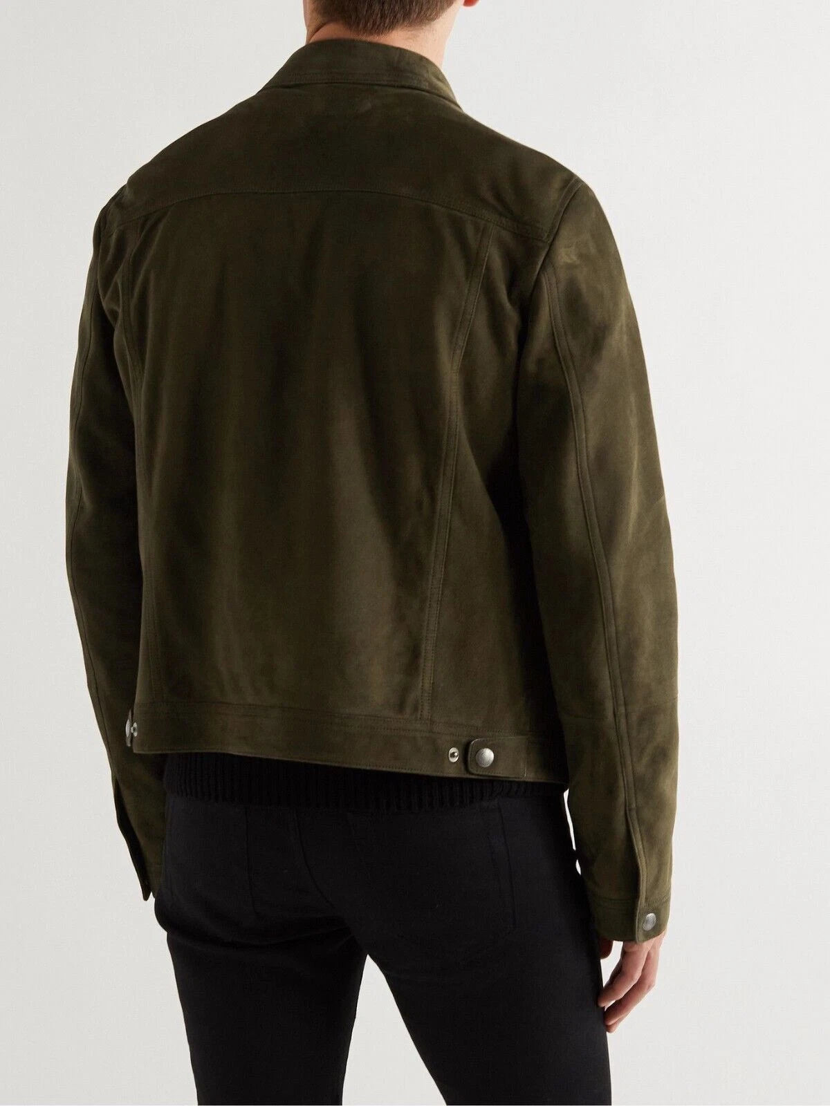 Men's Olive Green Suede Trucker Original Premium Leather Jacket