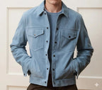 Men's Sky Blue Suede Premium Original Leather Shirt Jacket