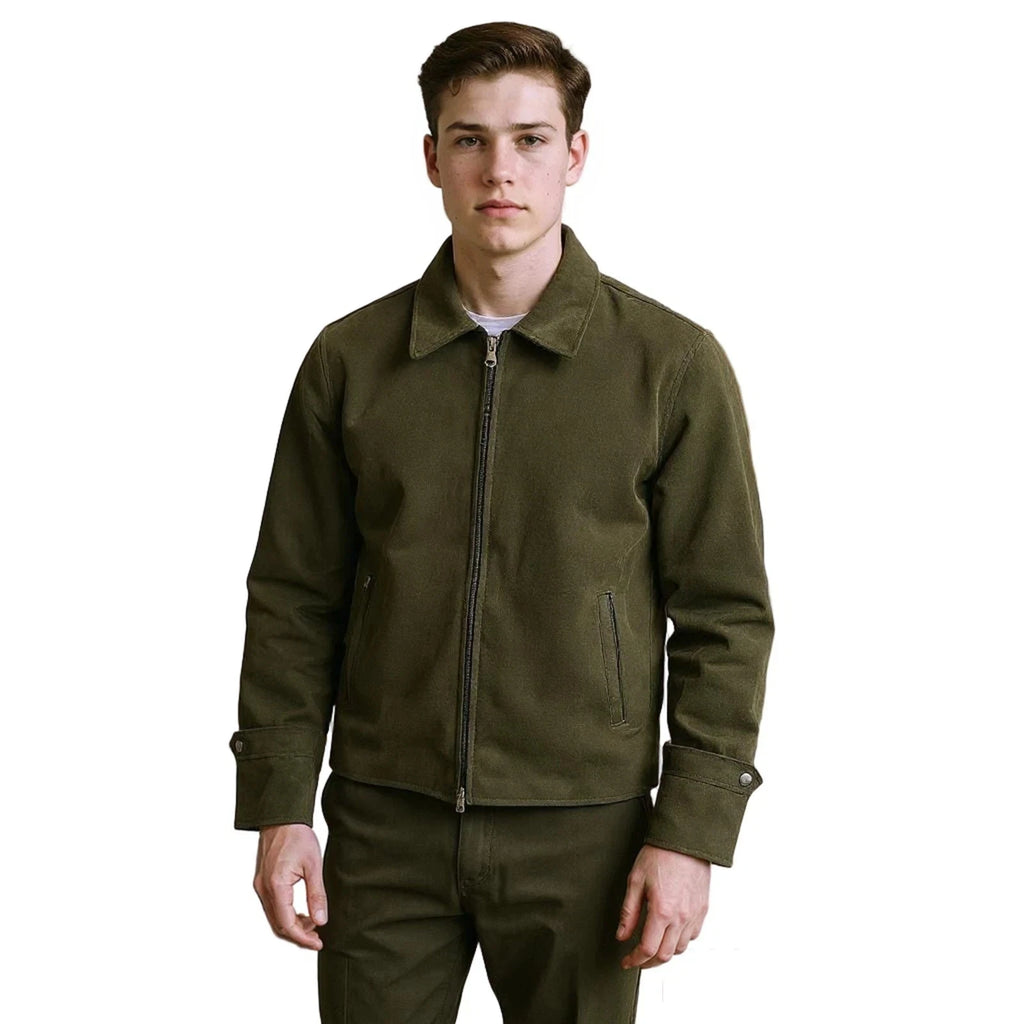 Men's Olive Green Suede Premium Original Leather Harrington Jacket
