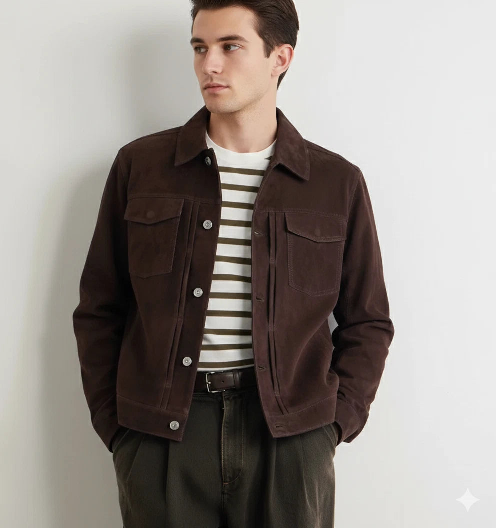 Men's Dark Brown Premium Suede Original Leather Shirt Jacket