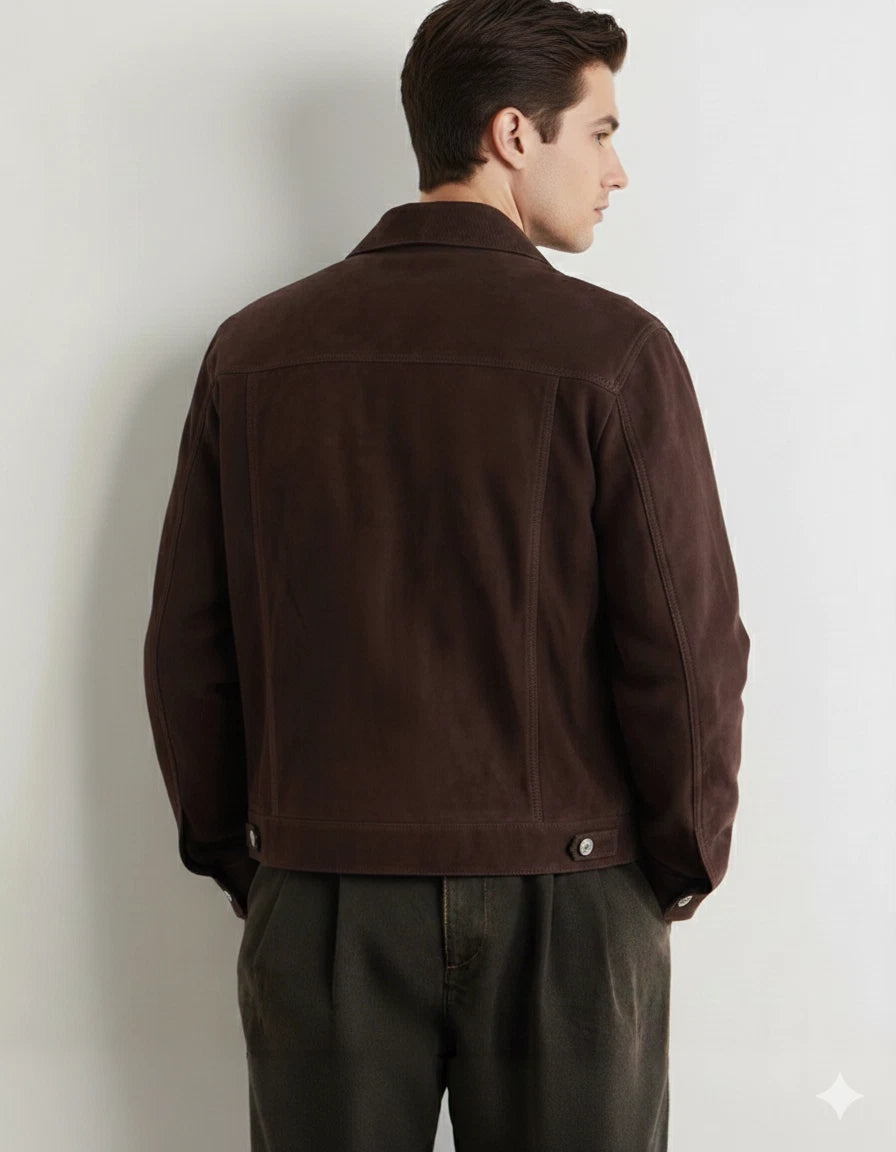 Men's Dark Brown Premium Suede Original Leather Shirt Jacket