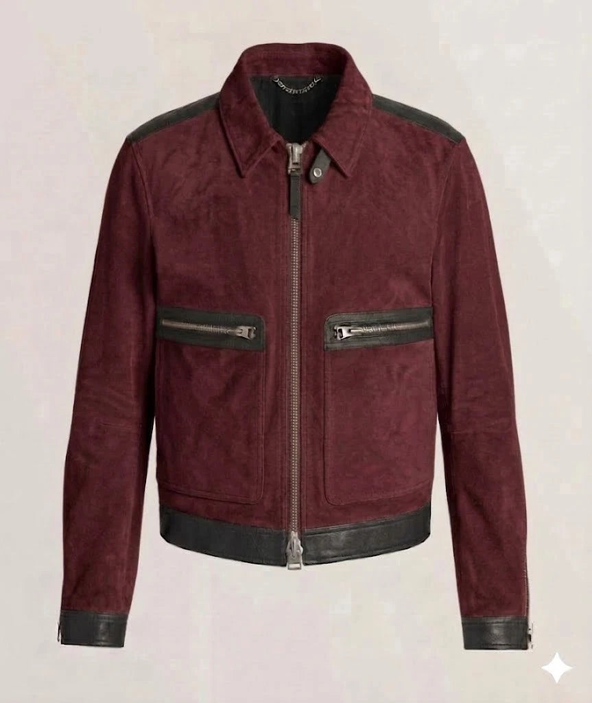 Men's Burgundy Two-Tone Suede Original Leather Jacket