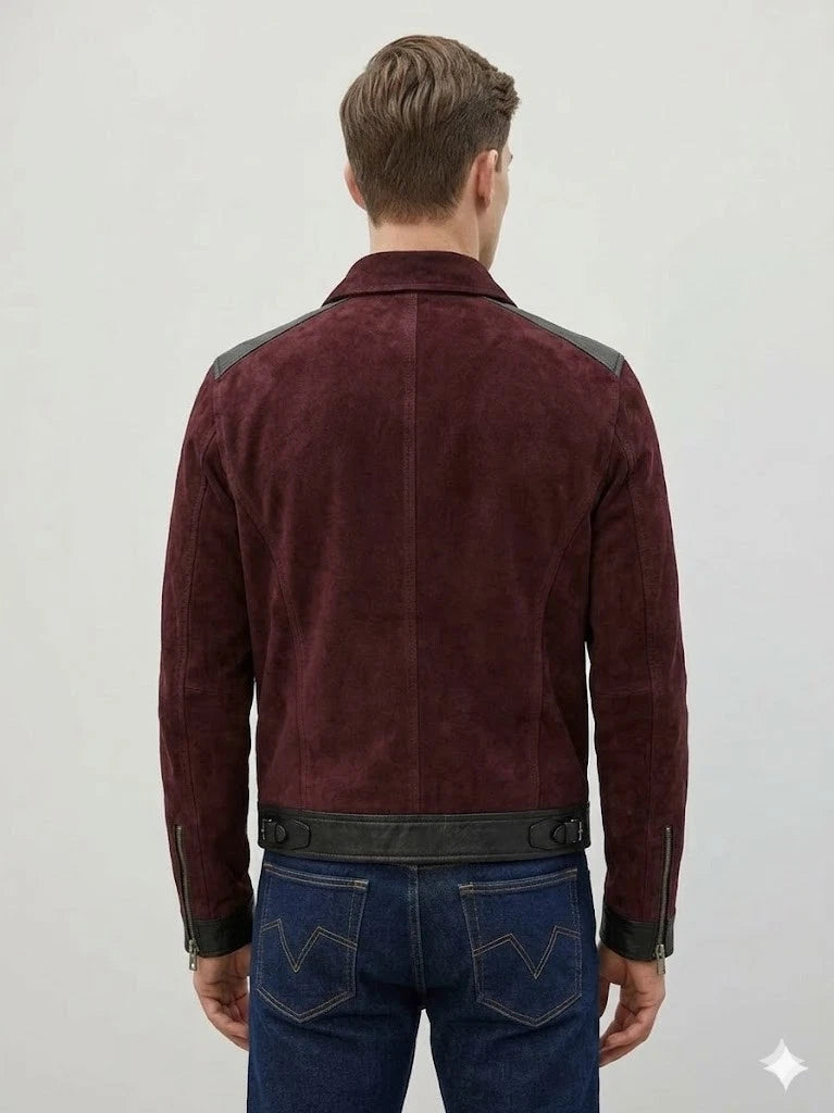Men's Burgundy Two-Tone Suede Original Leather Jacket