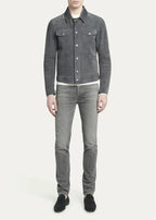 Men's Premium Grey Suede Original Leather Trucker Jacket