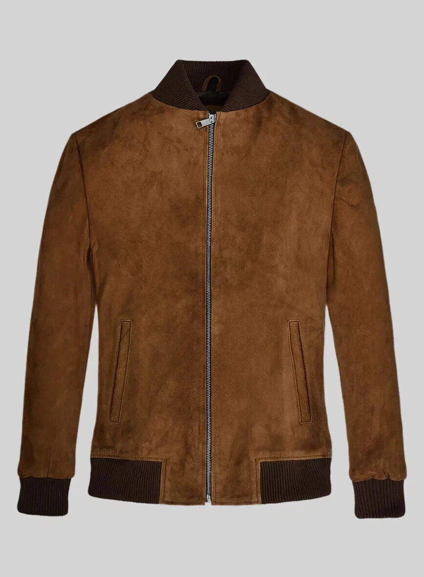 Men's Brown Suede Original Leather Premium Bomber Jacket