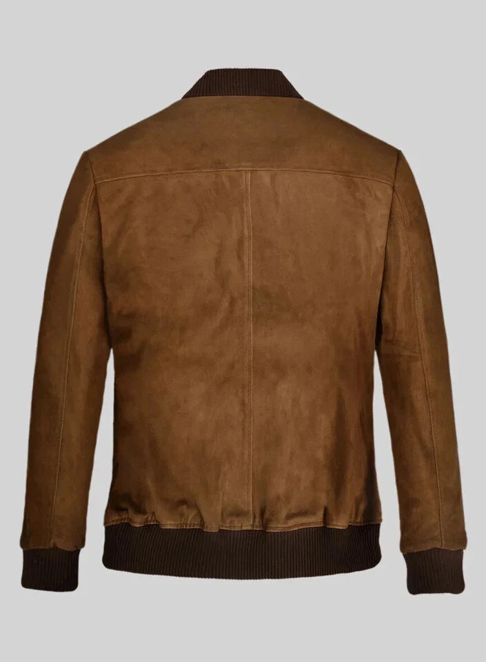 Men's Brown Suede Original Leather Premium Bomber Jacket