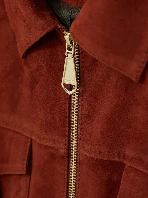 Men's Reiss burnt-red Belle Suede Original Leather Zip Shirt Jacket