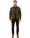 Men's Army Green Suede Original Premium Leather Trucker Jacket