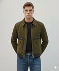 Men's Olive Green Two-Tone Suede Premium Original Leather Jacket