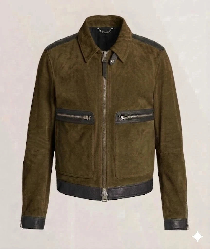 Men's Olive Green Two-Tone Suede Premium Original Leather Jacket