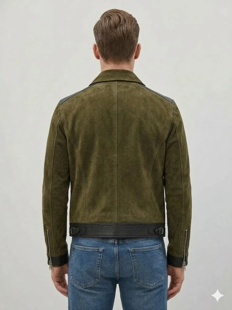 Men's Olive Green Two-Tone Suede Premium Original Leather Jacket