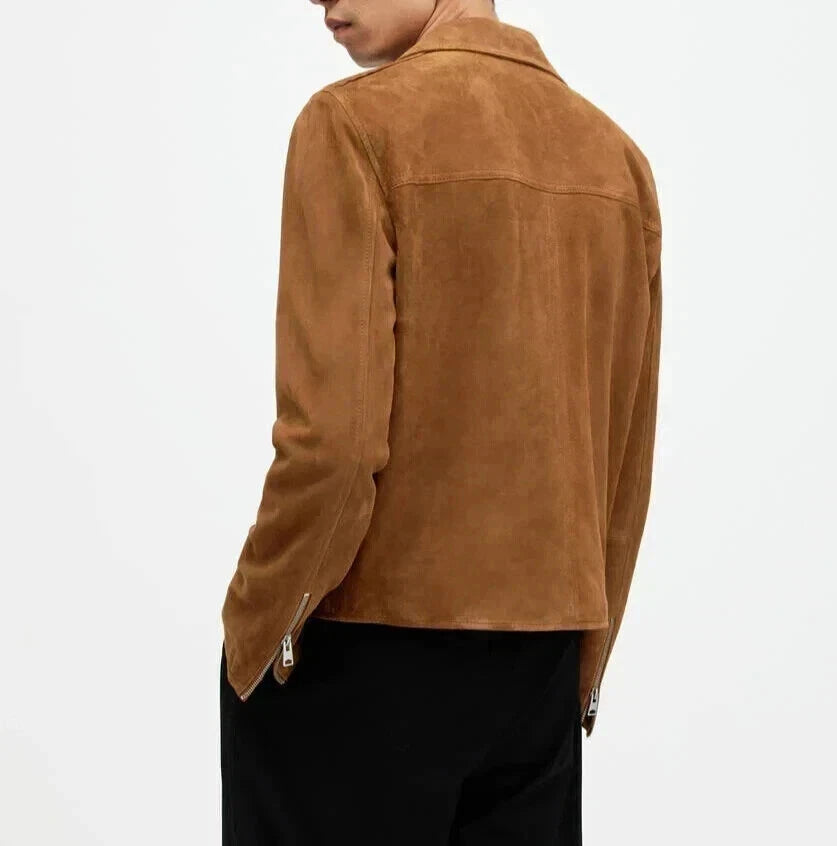 Men's Camel Tan Premium Suede Original Leather Zip Harrington Jacket
