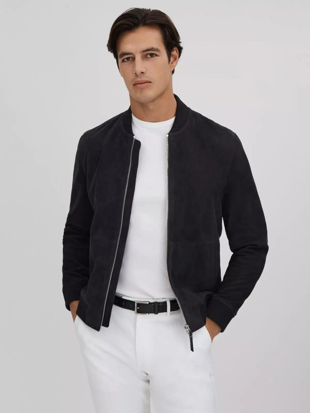 Men's Midnight Navy Suede Original Leather Racer Jacket