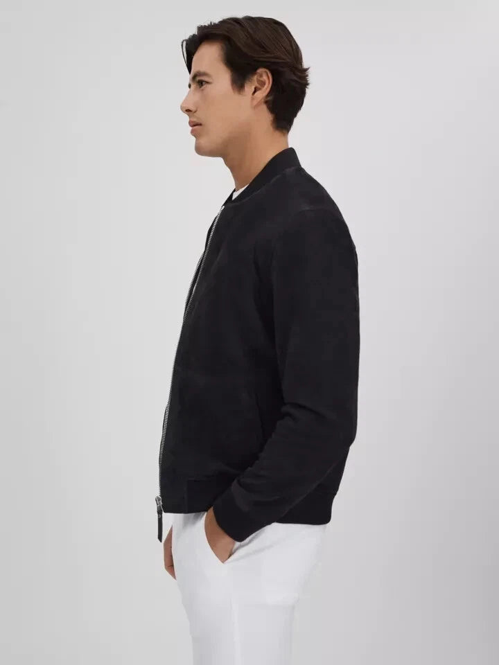 Men's Midnight Navy Suede Original Leather Racer Jacket