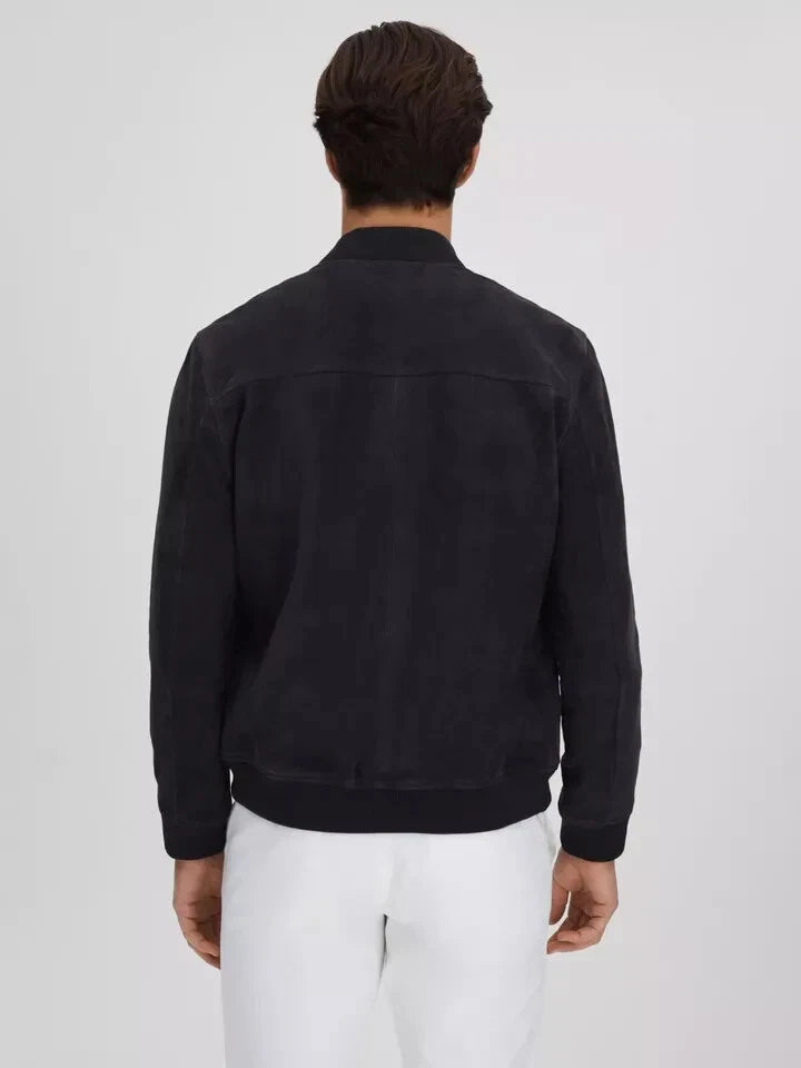 Men's Midnight Navy Suede Original Leather Racer Jacket