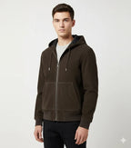 Men's Dark Olive Suede Original Premium Leather Zip Hoodie Jacket
