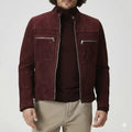 Men's Oxblood Merlot Suede Original Premium Leather Moto Jacket