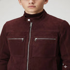 Men's Oxblood Merlot Suede Original Premium Leather Moto Jacket