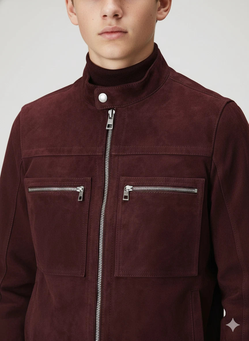 Men's Oxblood Merlot Suede Original Premium Leather Moto Jacket