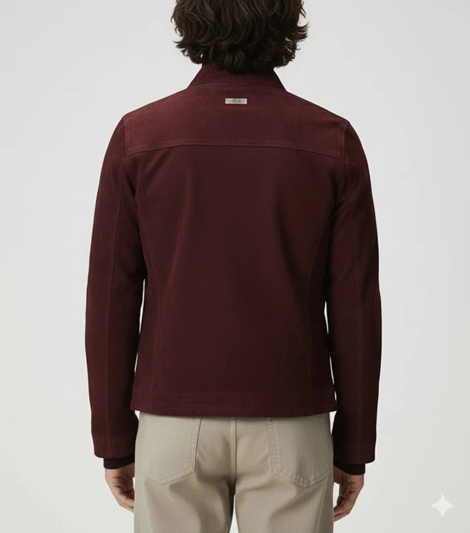 Men's Oxblood Merlot Suede Original Premium Leather Moto Jacket